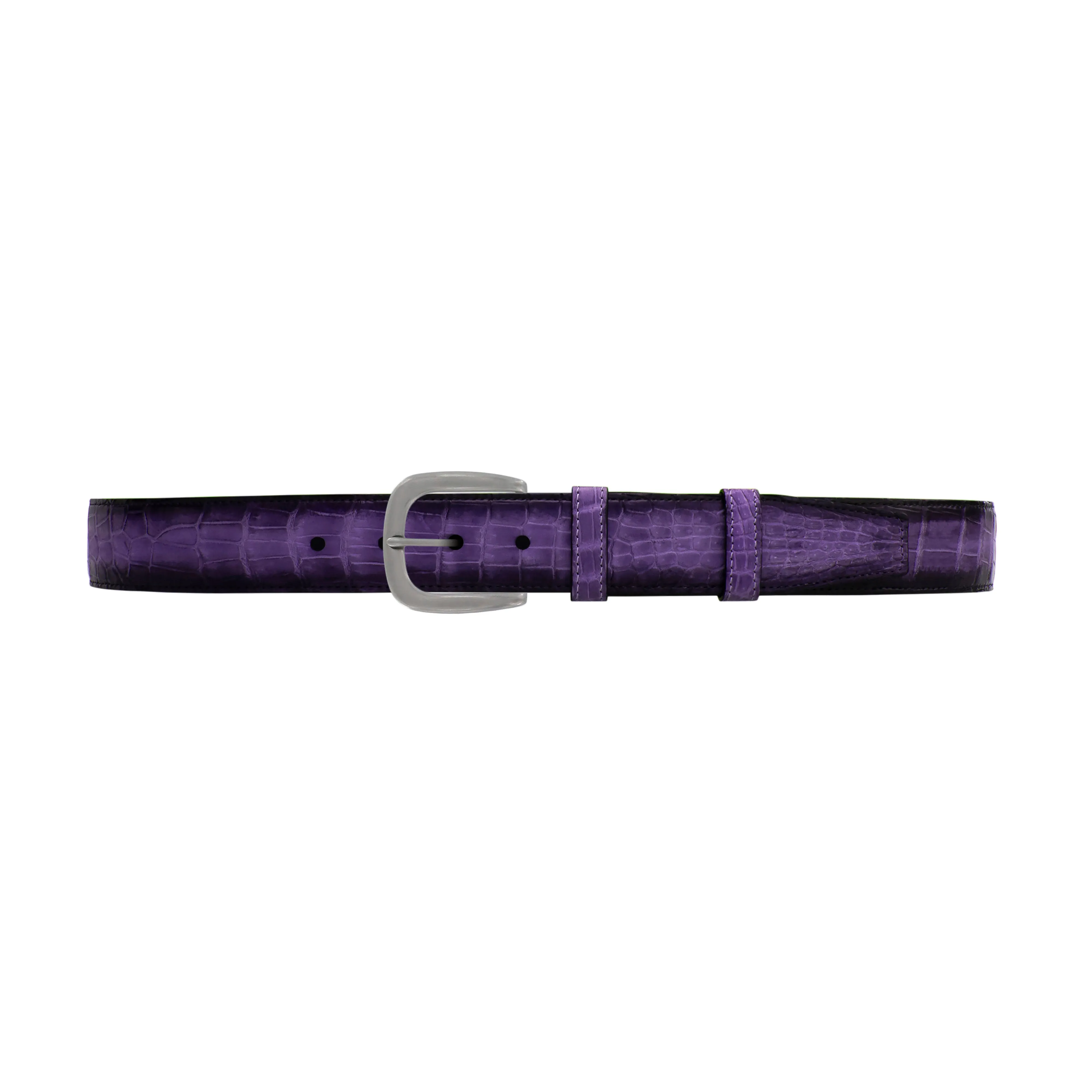 1 1/2" Eggplant Patina Belt with Oxford Cocktail Buckle in Matt Nickel