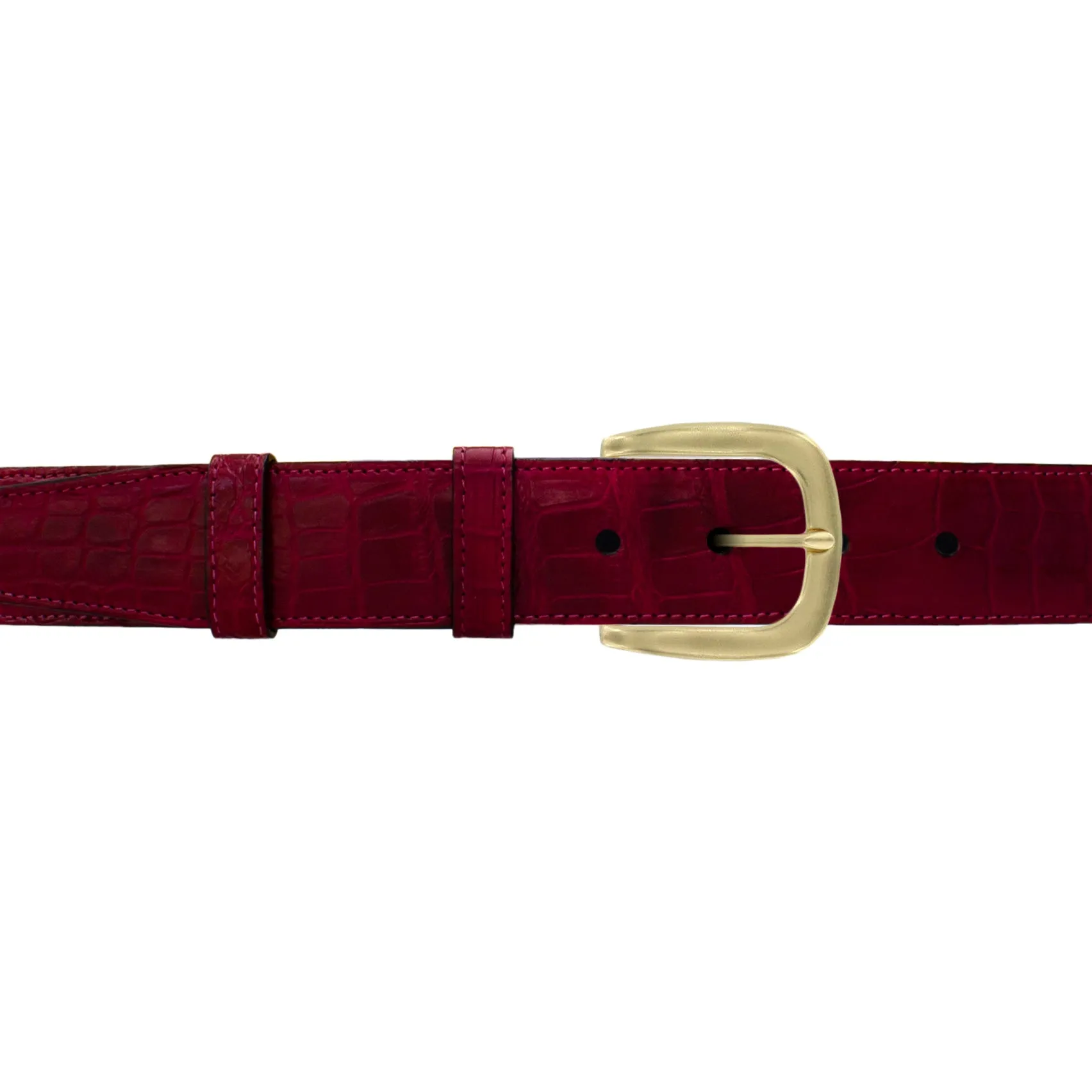 1 1/2" Garnet Seasonal Belt with Oxford Cocktail Buckle in Brass