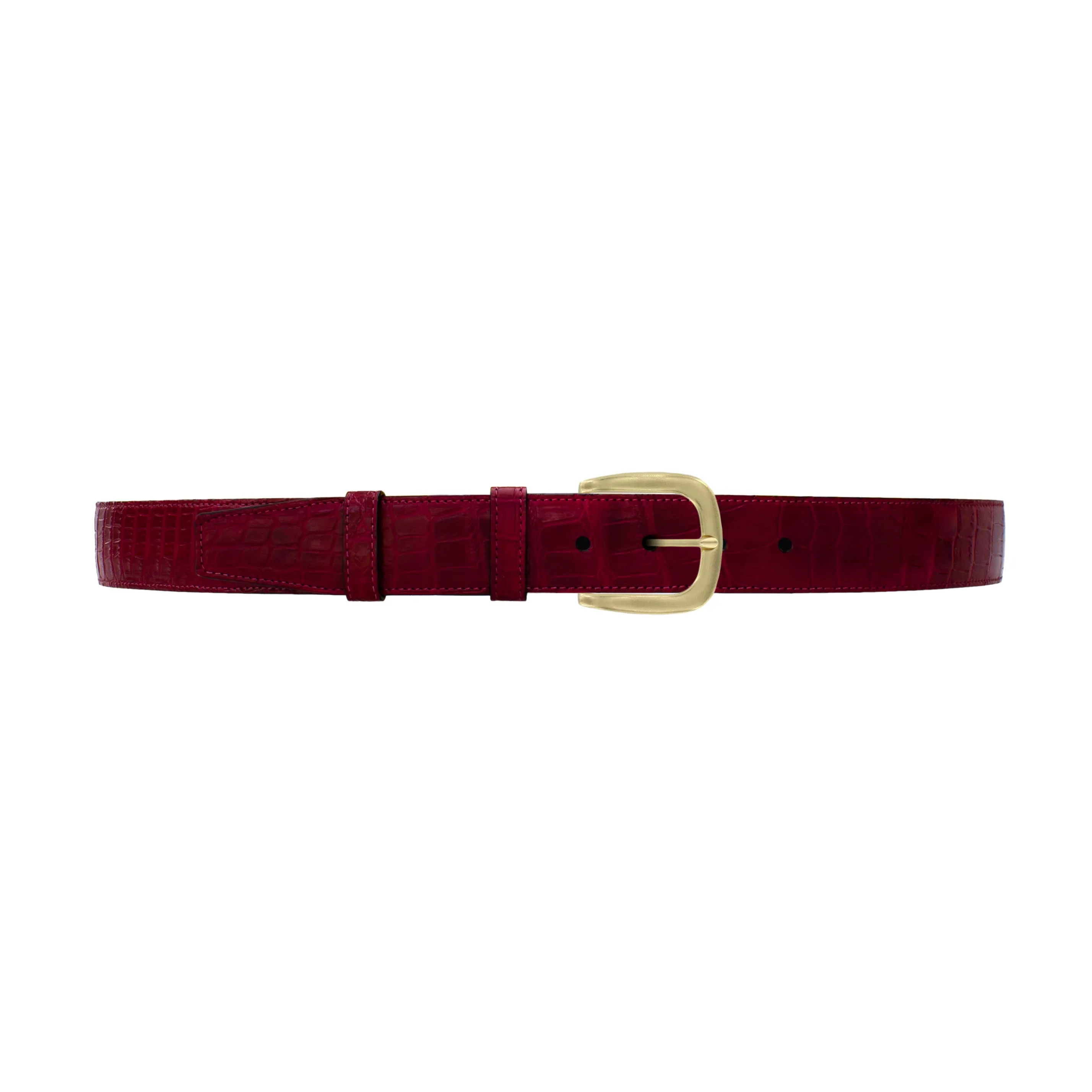 1 1/2" Garnet Seasonal Belt with Oxford Cocktail Buckle in Brass