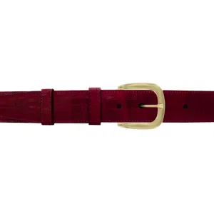 1 1/2" Garnet Seasonal Belt with Oxford Cocktail Buckle in Brass