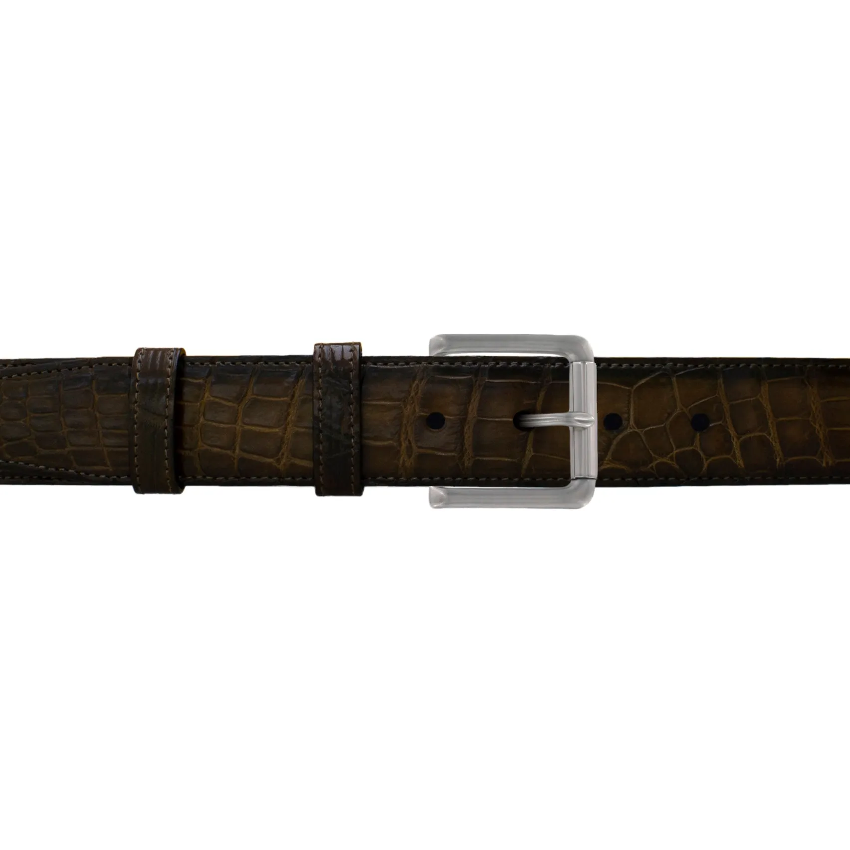 1 1/2" Walnut Patina Belt with Austin Casual Buckle in Matt Nickel