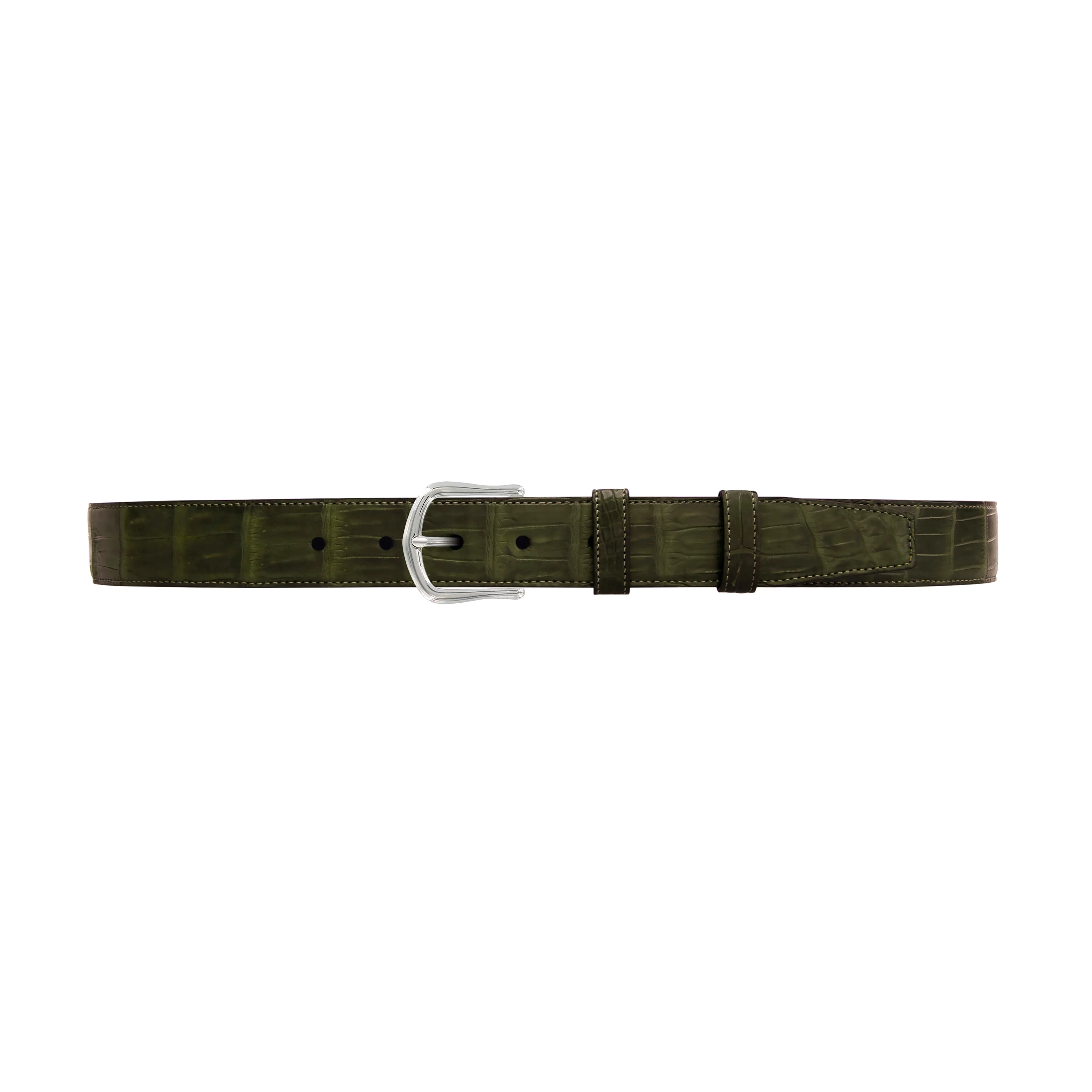 1 1/4" Olive Seasonal Belt with Derby Cocktail Buckle in Polished Nickel
