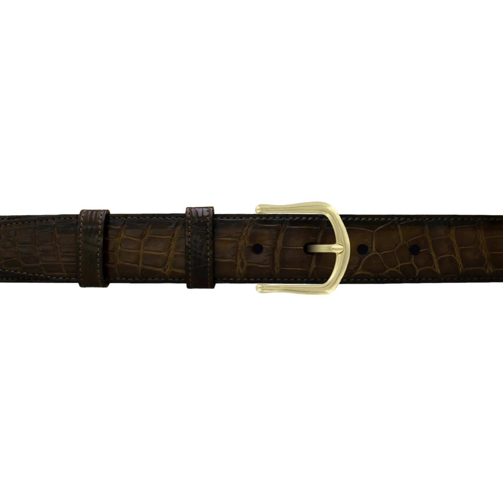 1 1/4" Walnut Patina Belt with Derby Cocktail Buckle in Brass