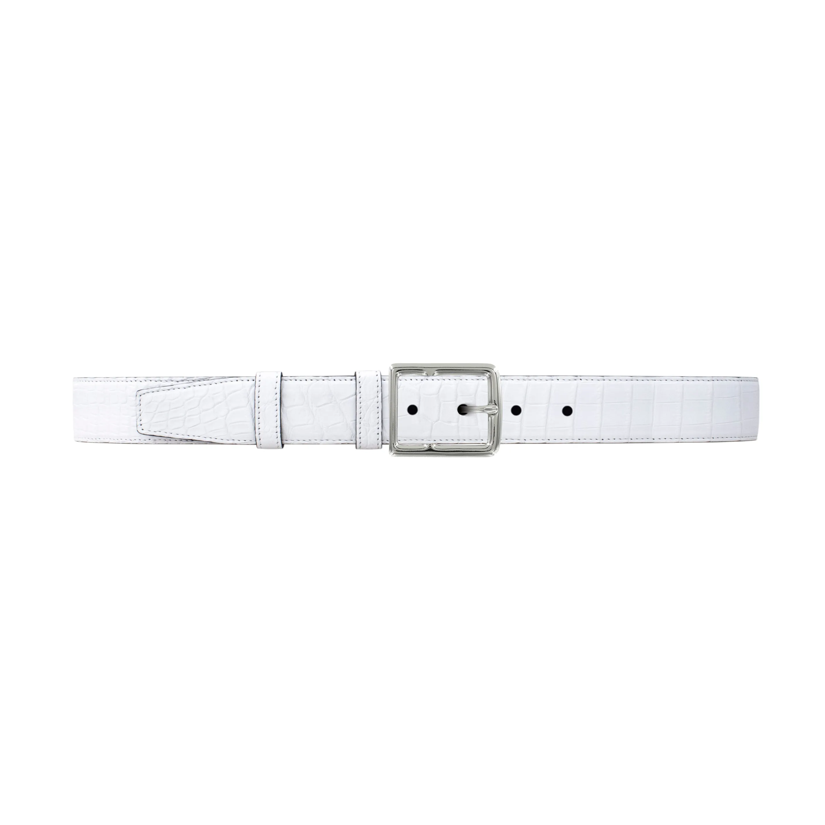 1 1/4" White Classic Belt with Crawford Casual Buckle in Polished Nickel