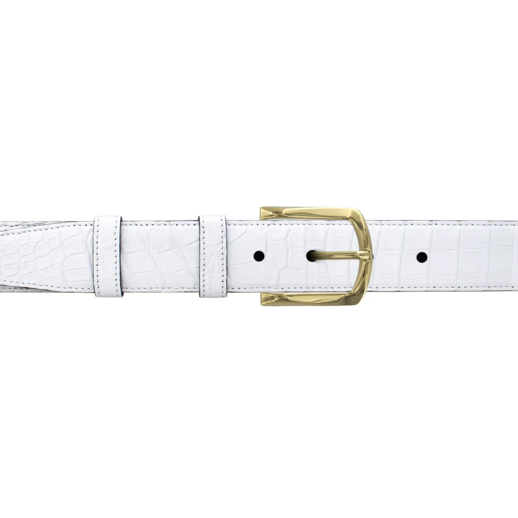 1 1/4" White Classic Belt with Sutton Dress Buckle in Brass