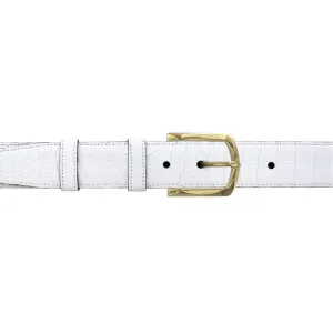 1 1/4" White Classic Belt with Sutton Dress Buckle in Brass
