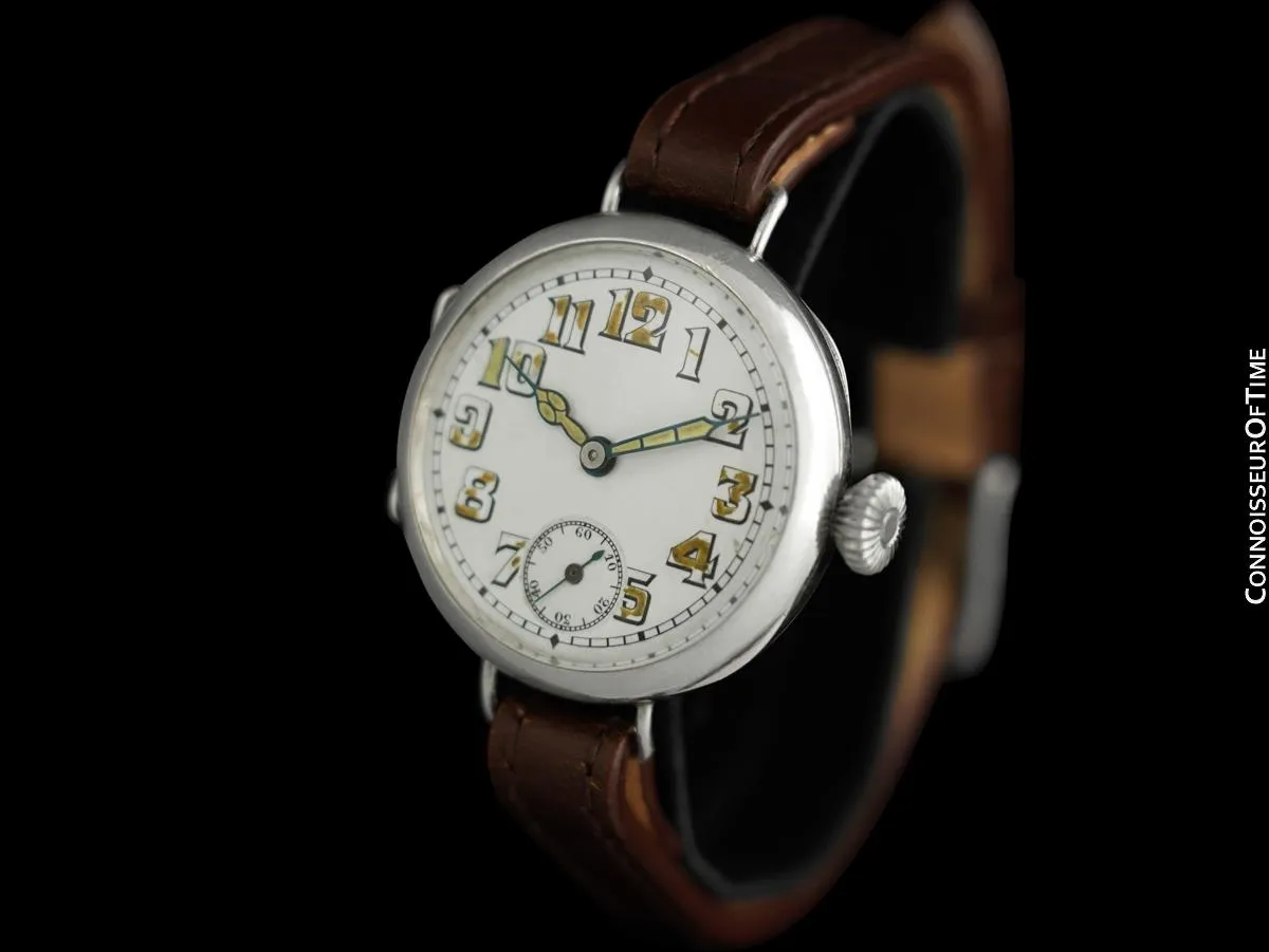 1910's Rolex Rare Vintage Mens World War I Era Military Officers Trench Watch with - Sterling Silver