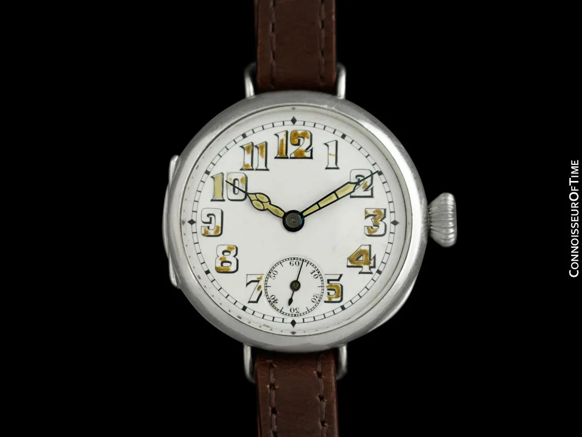 1910's Rolex Rare Vintage Mens World War I Era Military Officers Trench Watch with - Sterling Silver
