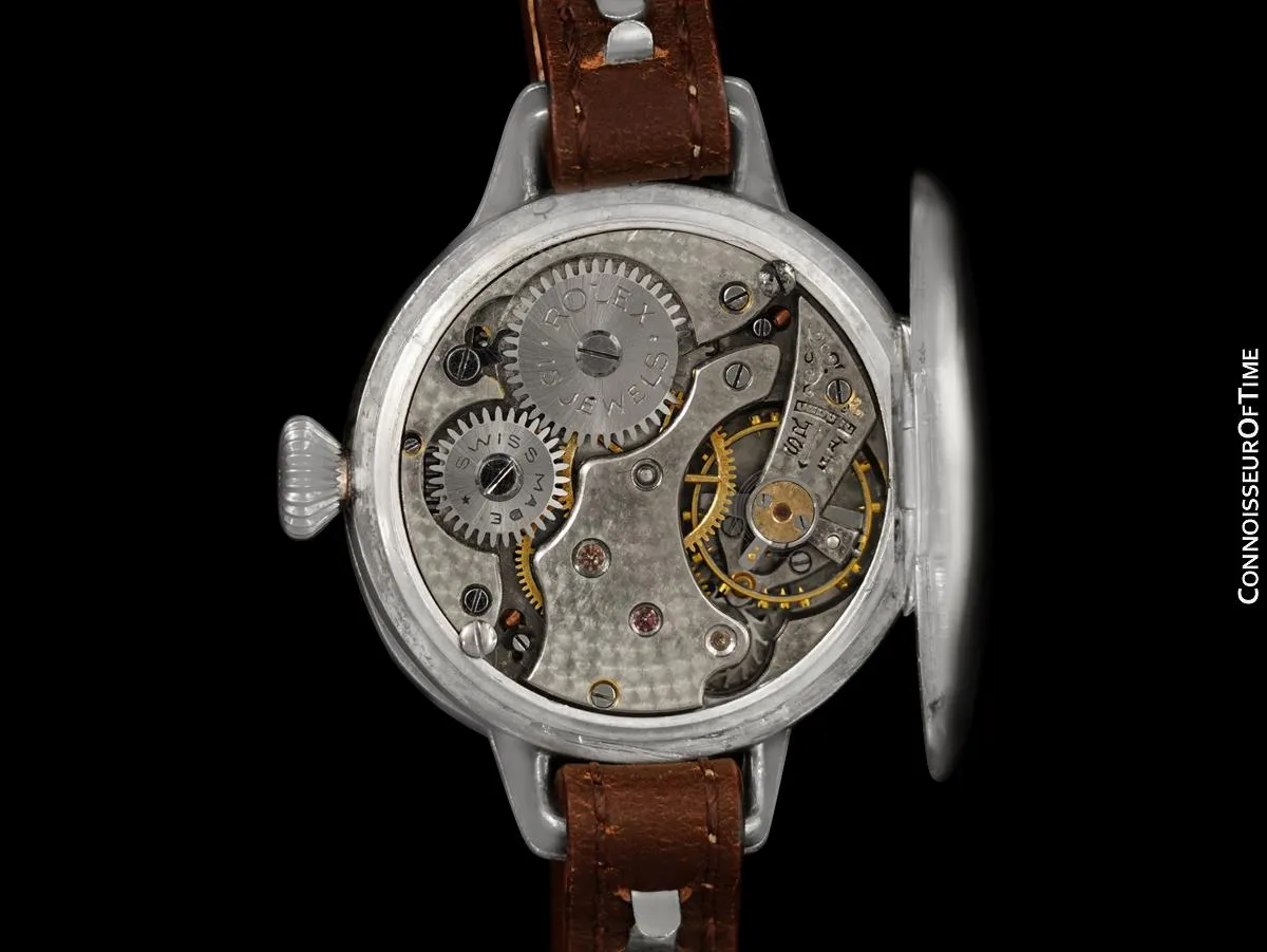 1910's Rolex Rare Vintage Mens World War I Era Military Officers Trench Watch with - Sterling Silver