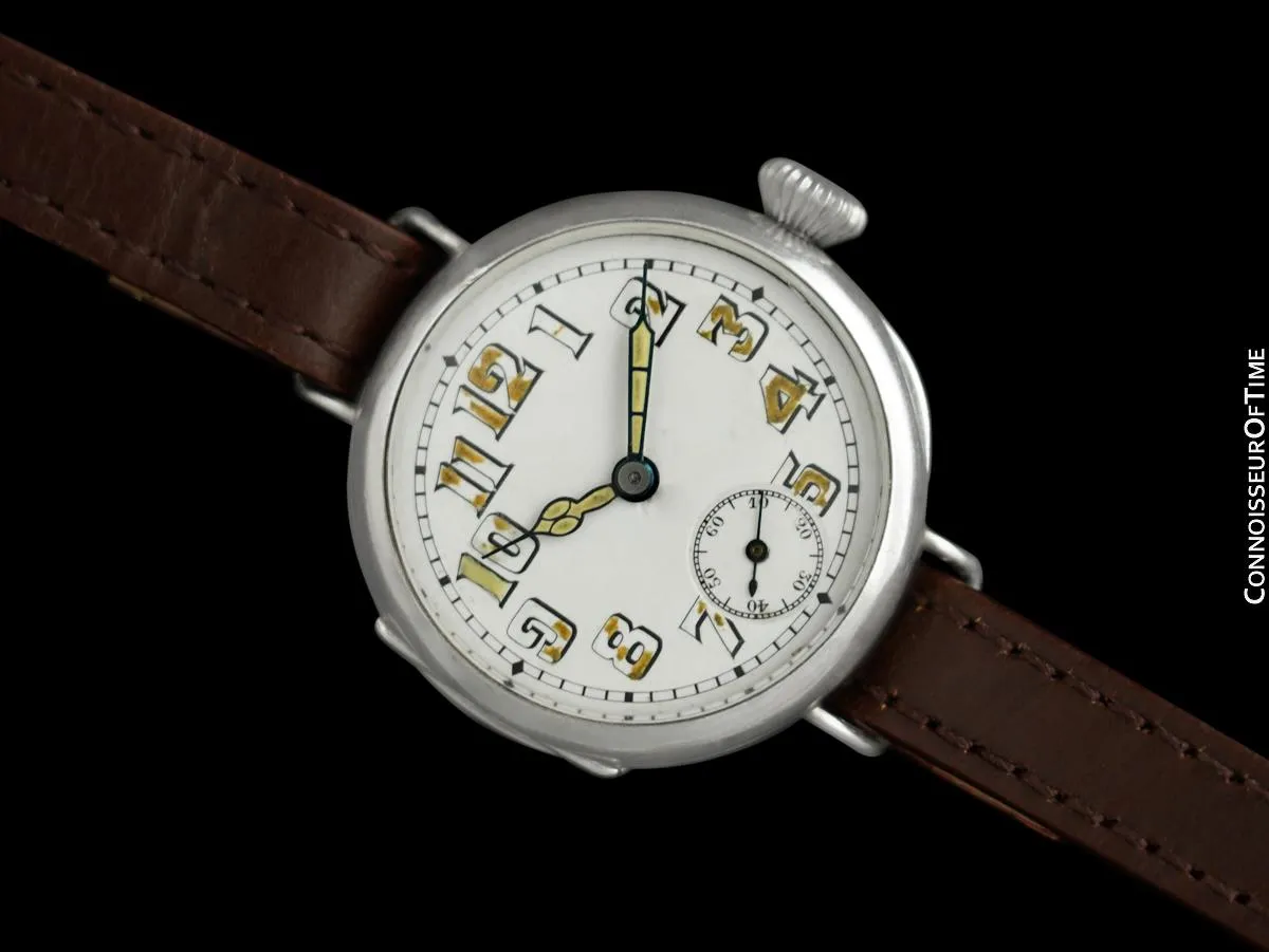 1910's Rolex Rare Vintage Mens World War I Era Military Officers Trench Watch with - Sterling Silver
