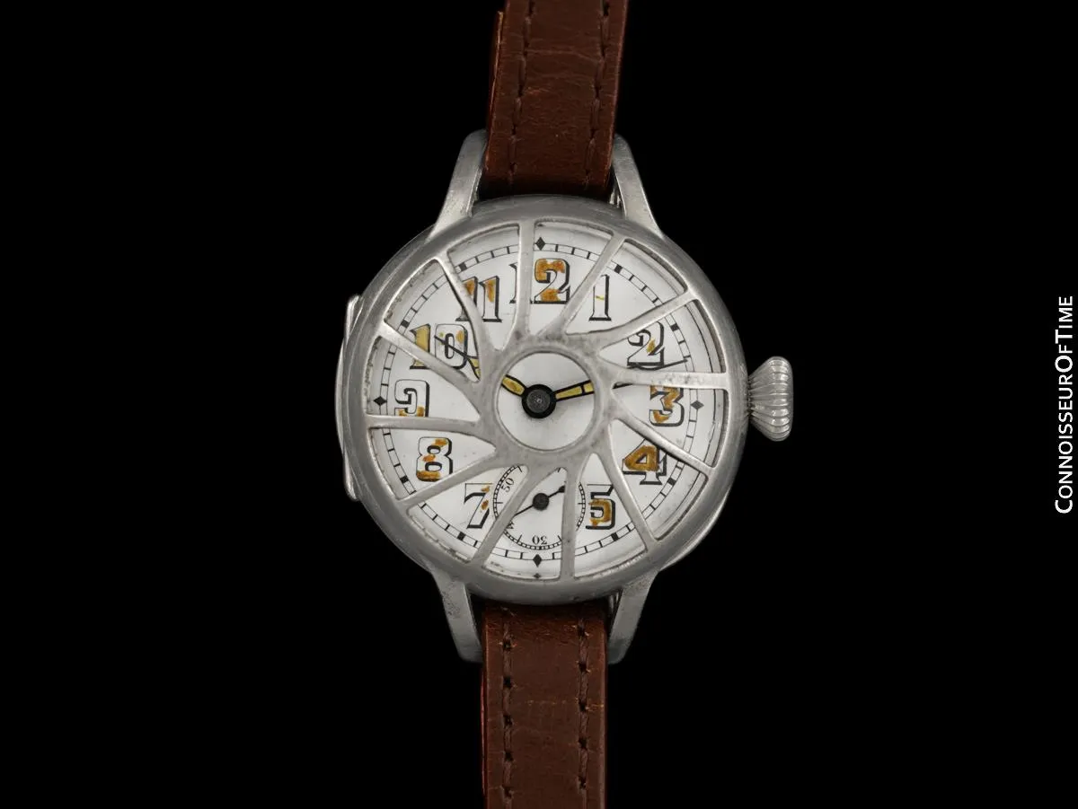 1910's Rolex Rare Vintage Mens World War I Era Military Officers Trench Watch with - Sterling Silver