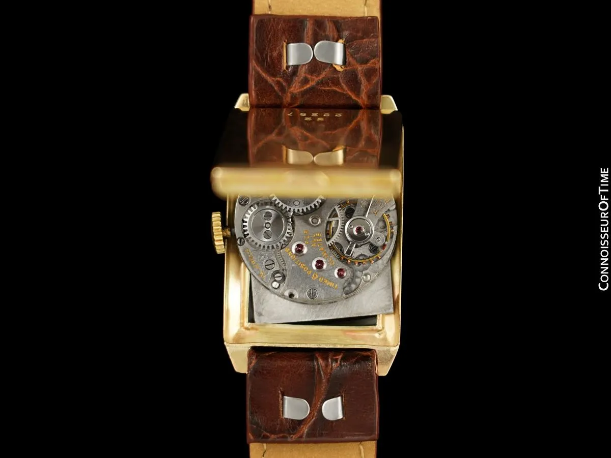 1927 Rolex Art Deco Vintage Mens Rectangular Watch - 9K Rose Gold