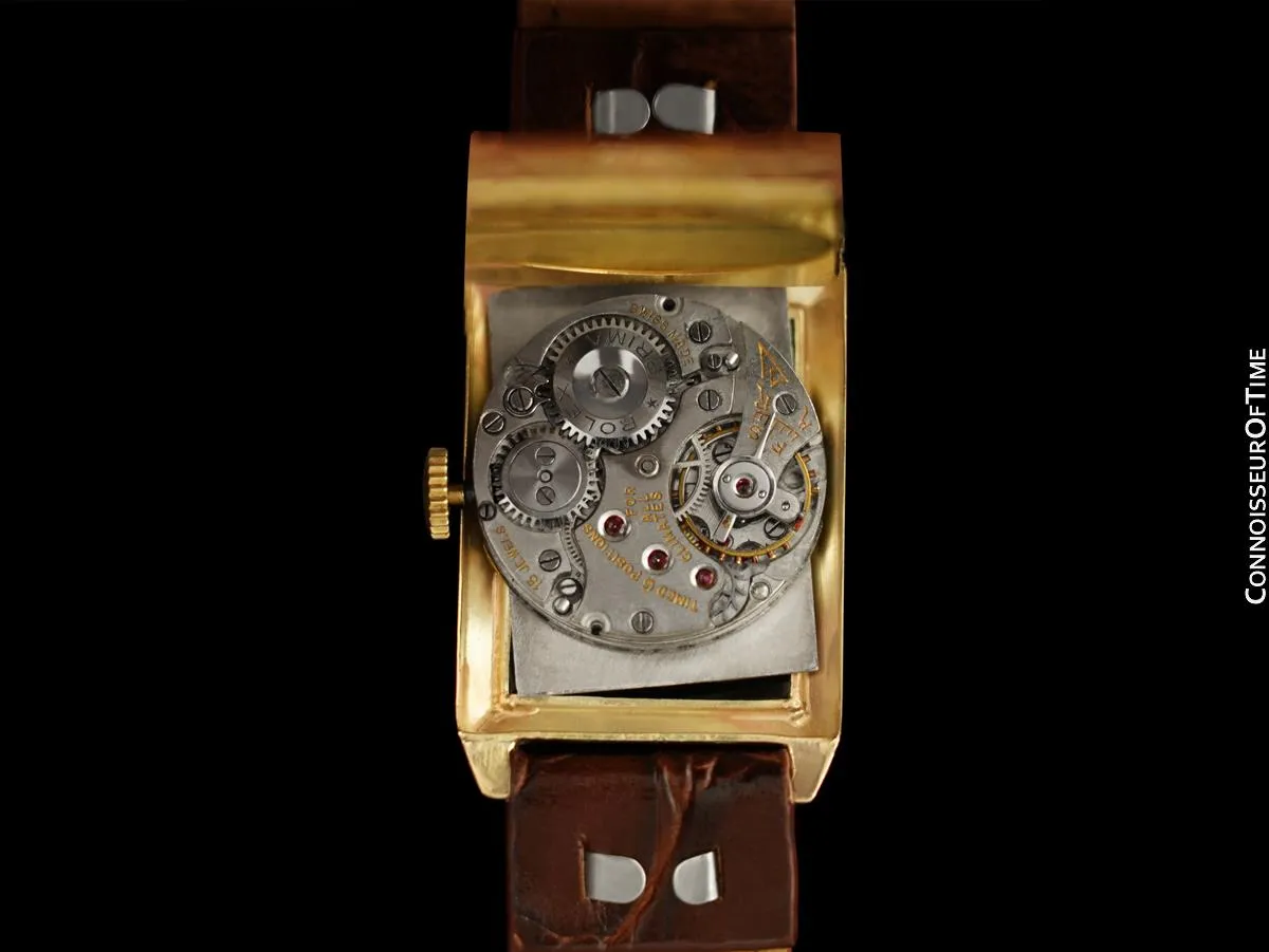 1927 Rolex Art Deco Vintage Mens Rectangular Watch - 9K Rose Gold