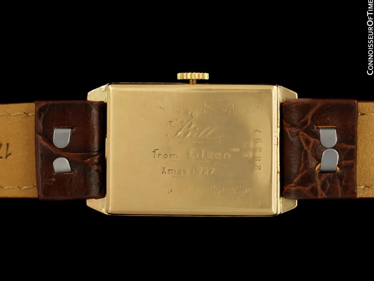 1927 Rolex Art Deco Vintage Mens Rectangular Watch - 9K Rose Gold