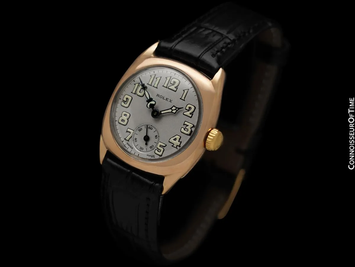 1928 Rolex Art Deco Vintage Mens Midsize Art Deco Watch - 9K Rose Gold