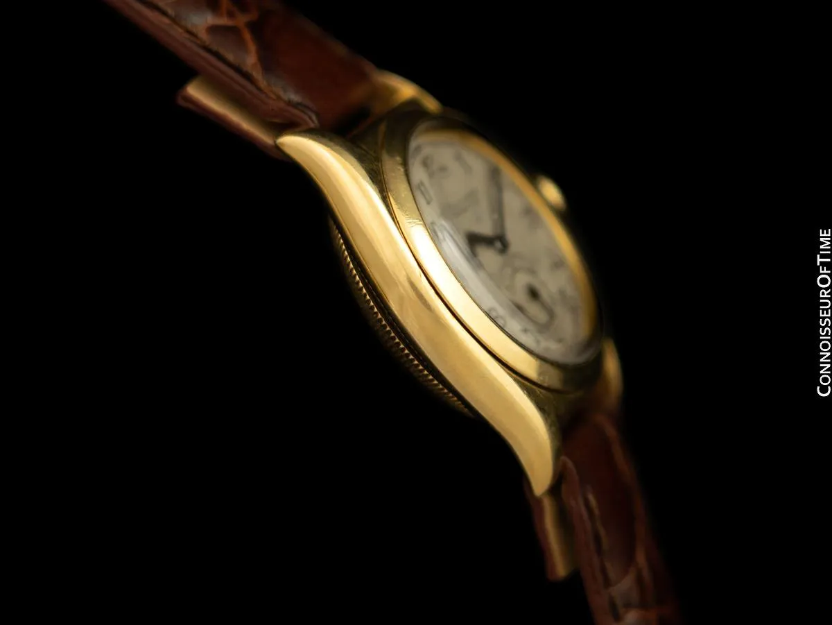 1933 Rolex Vintage Mens Oyster Perpetual Bubbleback 18K Gold Watch - Rare So-Called "Prototype"