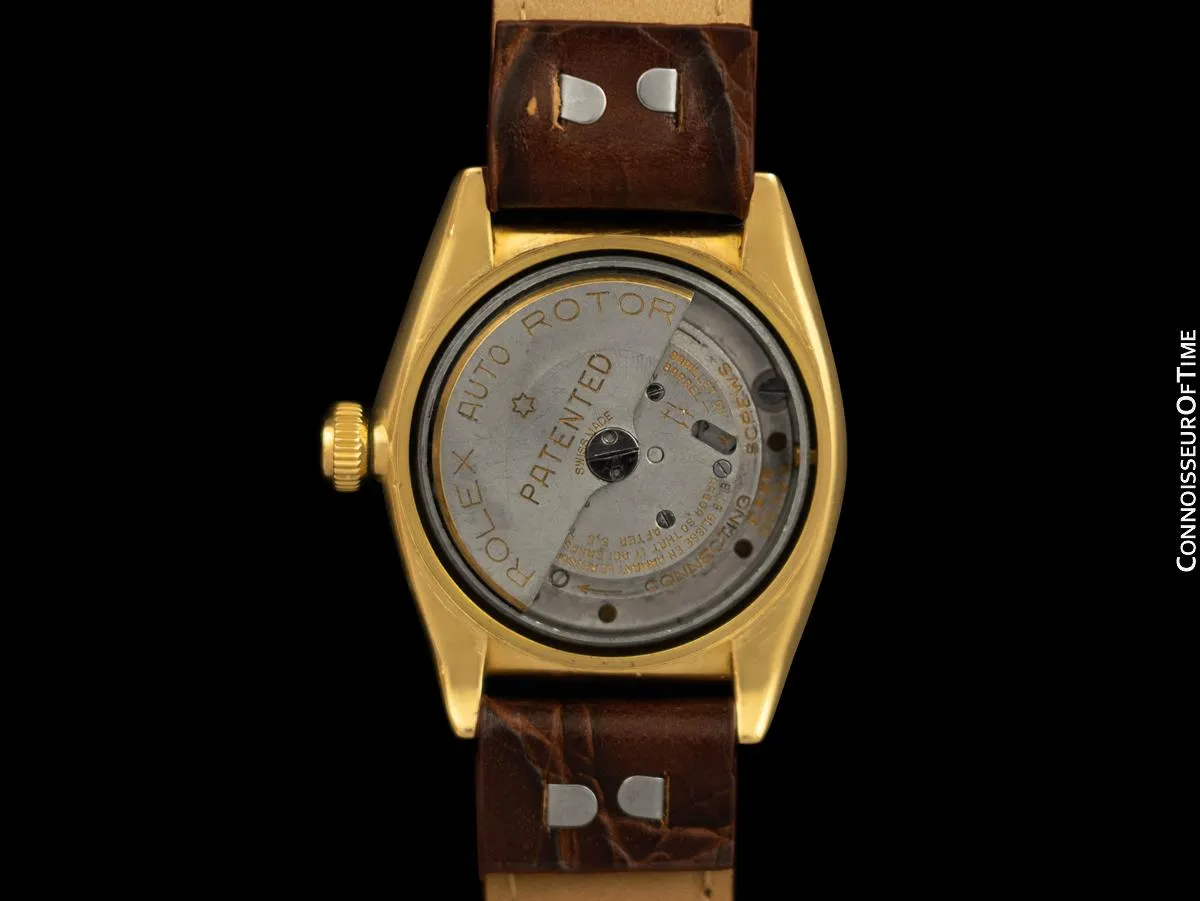 1933 Rolex Vintage Mens Oyster Perpetual Bubbleback 18K Gold Watch - Rare So-Called "Prototype"