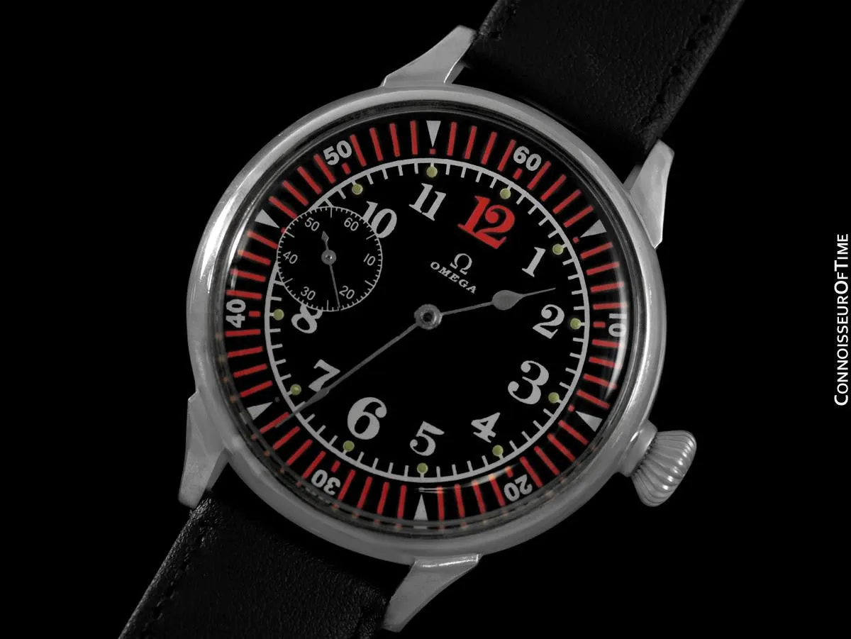 1937 Omega Vintage Mens Antique Pocket Watch Conversion to Extra Large Pilots 48mm Wristwatch - Nickel
