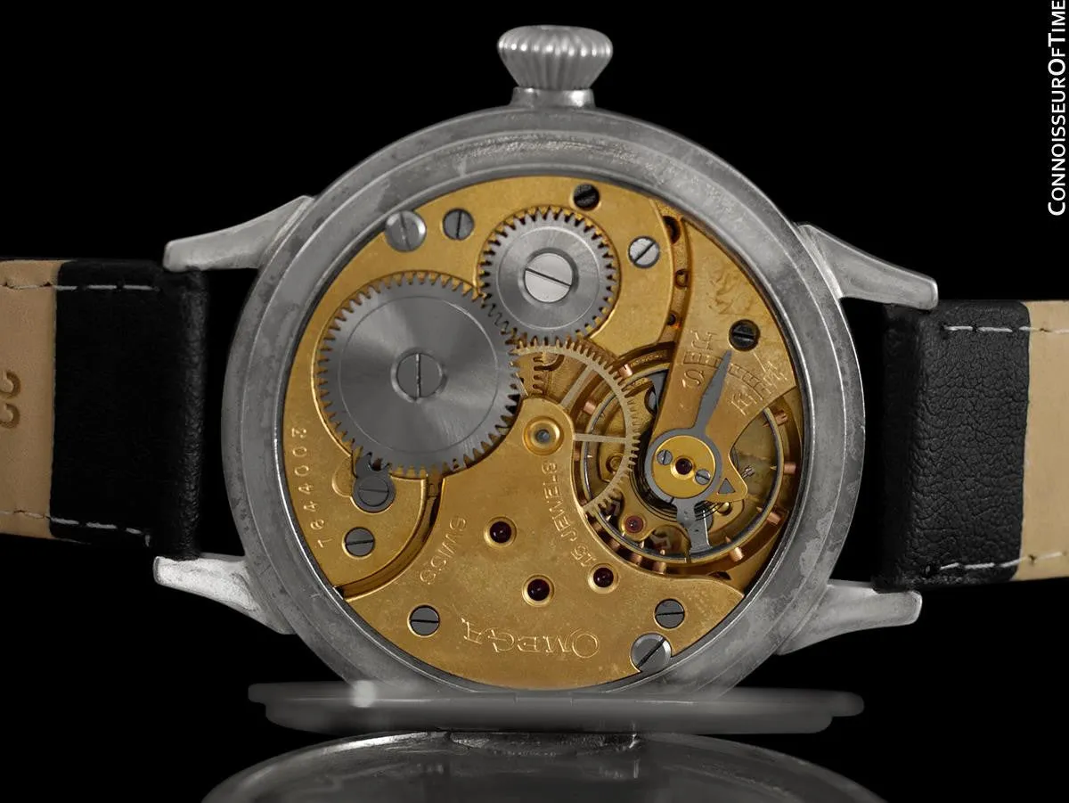 1937 Omega Vintage Mens Antique Pocket Watch Conversion to Extra Large Pilots 48mm Wristwatch - Nickel