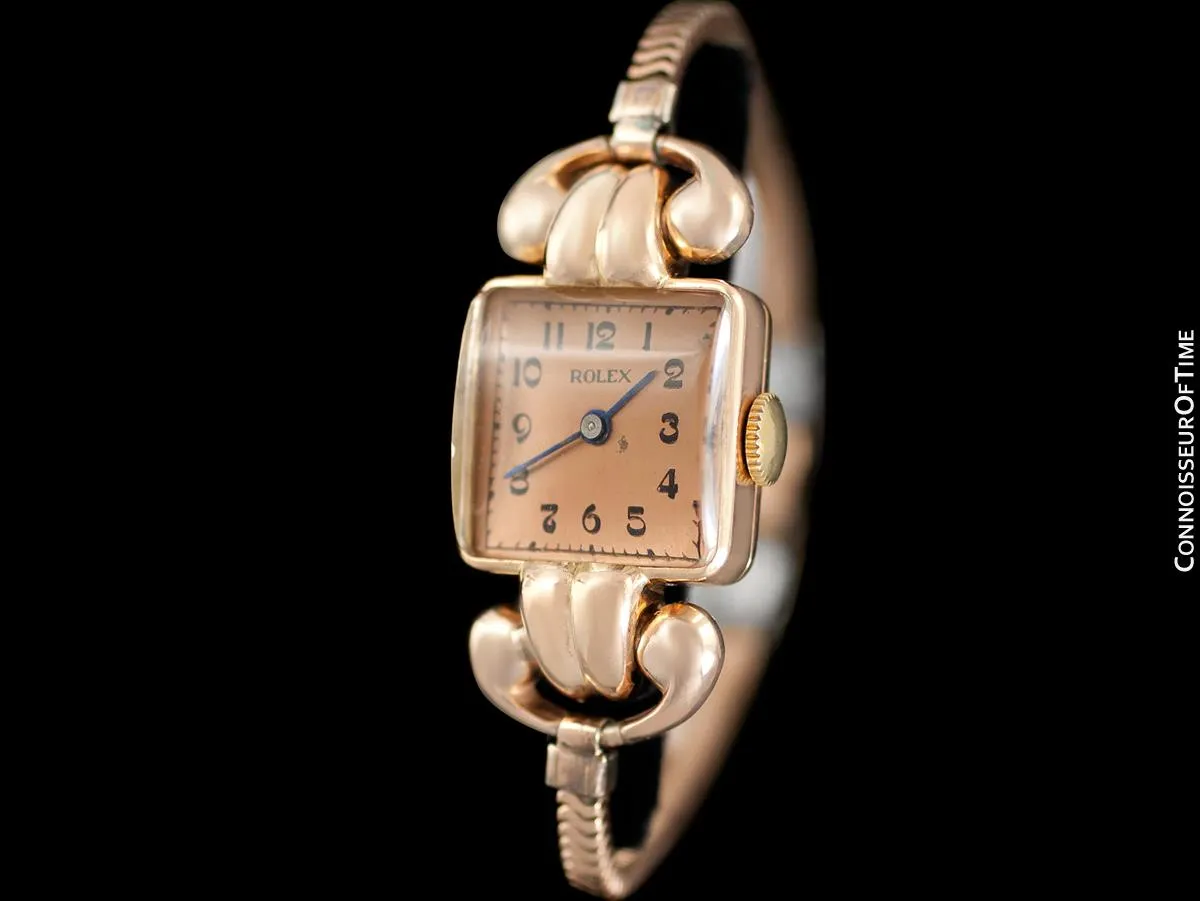1938 Rolex Vintage Art Deco Ladies Dress Watch with Bracelet - 14K Rose Gold