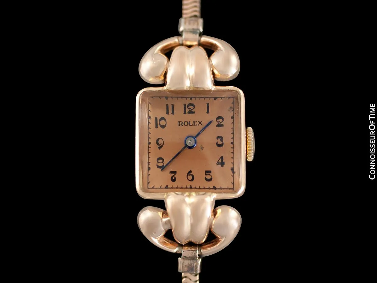 1938 Rolex Vintage Art Deco Ladies Dress Watch with Bracelet - 14K Rose Gold