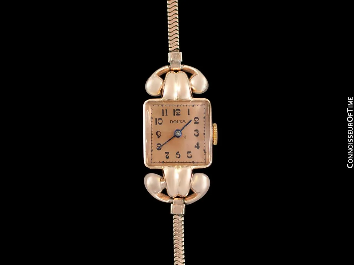 1938 Rolex Vintage Art Deco Ladies Dress Watch with Bracelet - 14K Rose Gold