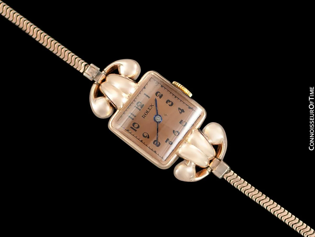 1938 Rolex Vintage Art Deco Ladies Dress Watch with Bracelet - 14K Rose Gold