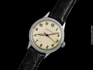 1946 Jaeger LeCoultre Vintage Mens Watch, Waterproof, Military Style - Chrome & Stainless Steel