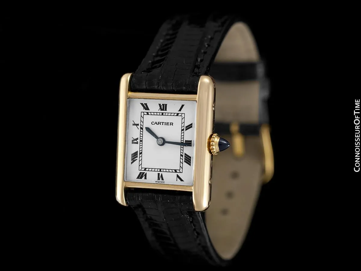 1960's Cartier Vintage Classic Ladies Handwound Tank Louis Watch - Solid 18K Gold