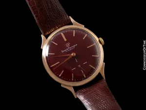 1960's Girard Perregaux Vintage Large 37mm Mens Wine Dial Dress Watch - 18K Rose Gold