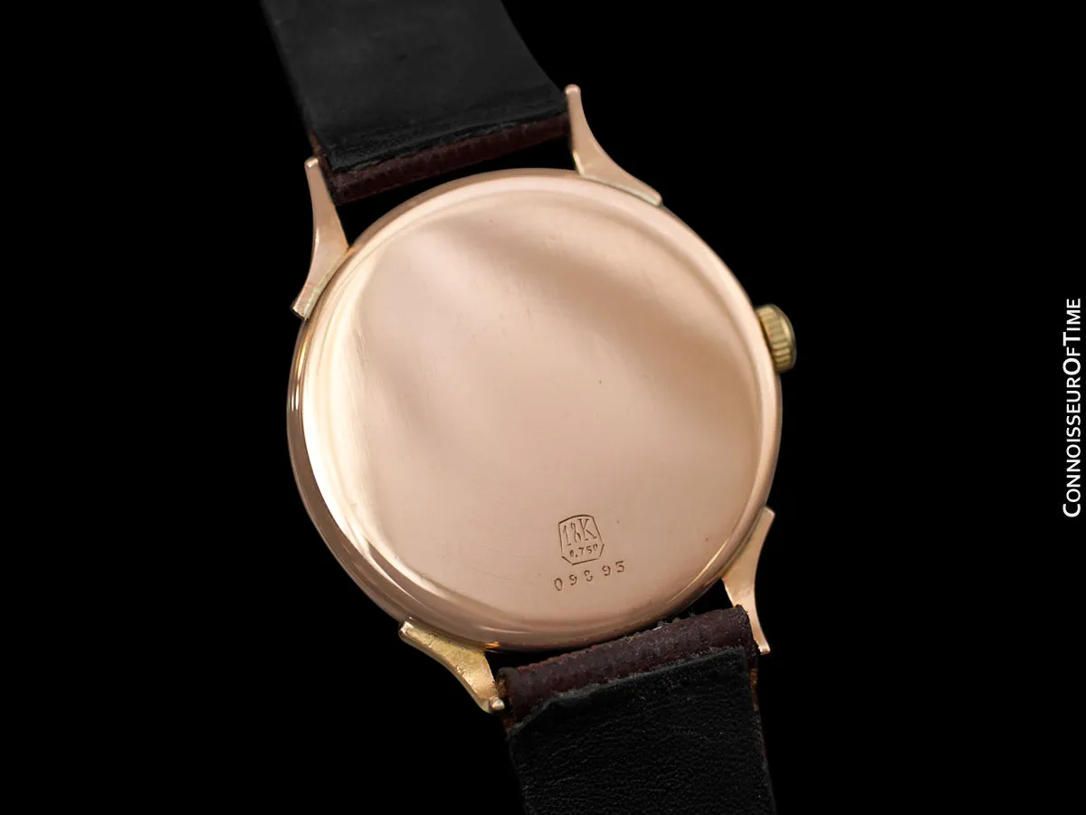 1960's Girard Perregaux Vintage Large 37mm Mens Wine Dial Dress Watch - 18K Rose Gold