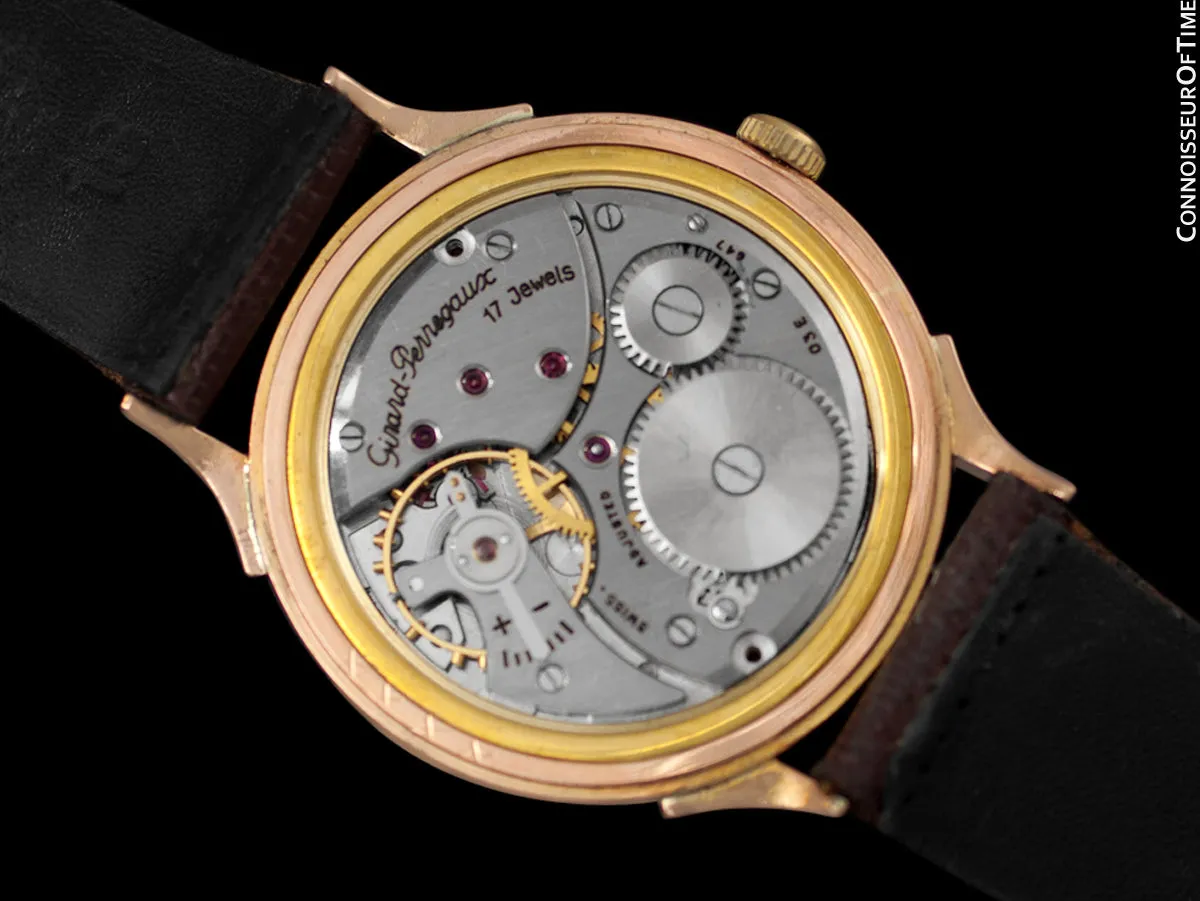 1960's Girard Perregaux Vintage Large 37mm Mens Wine Dial Dress Watch - 18K Rose Gold