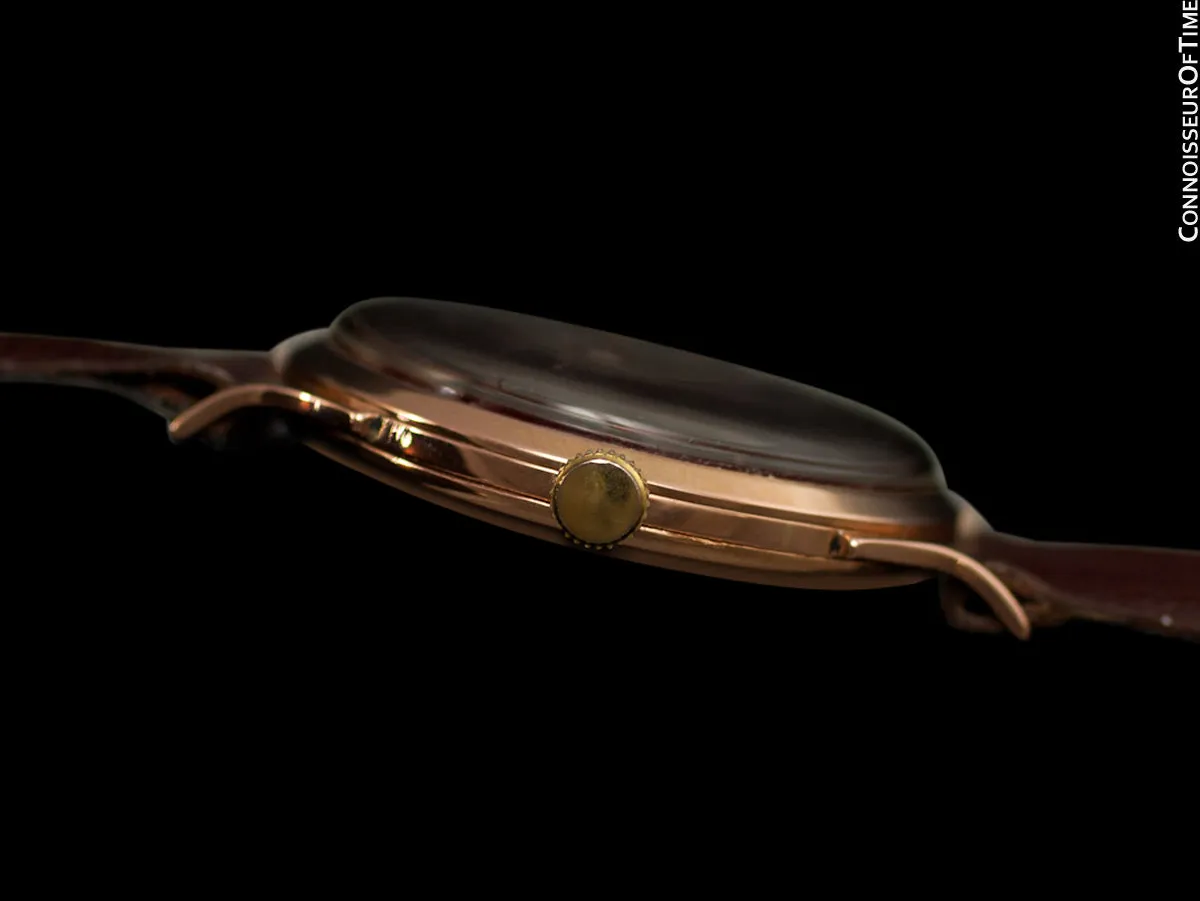 1960's Girard Perregaux Vintage Large 37mm Mens Wine Dial Dress Watch - 18K Rose Gold