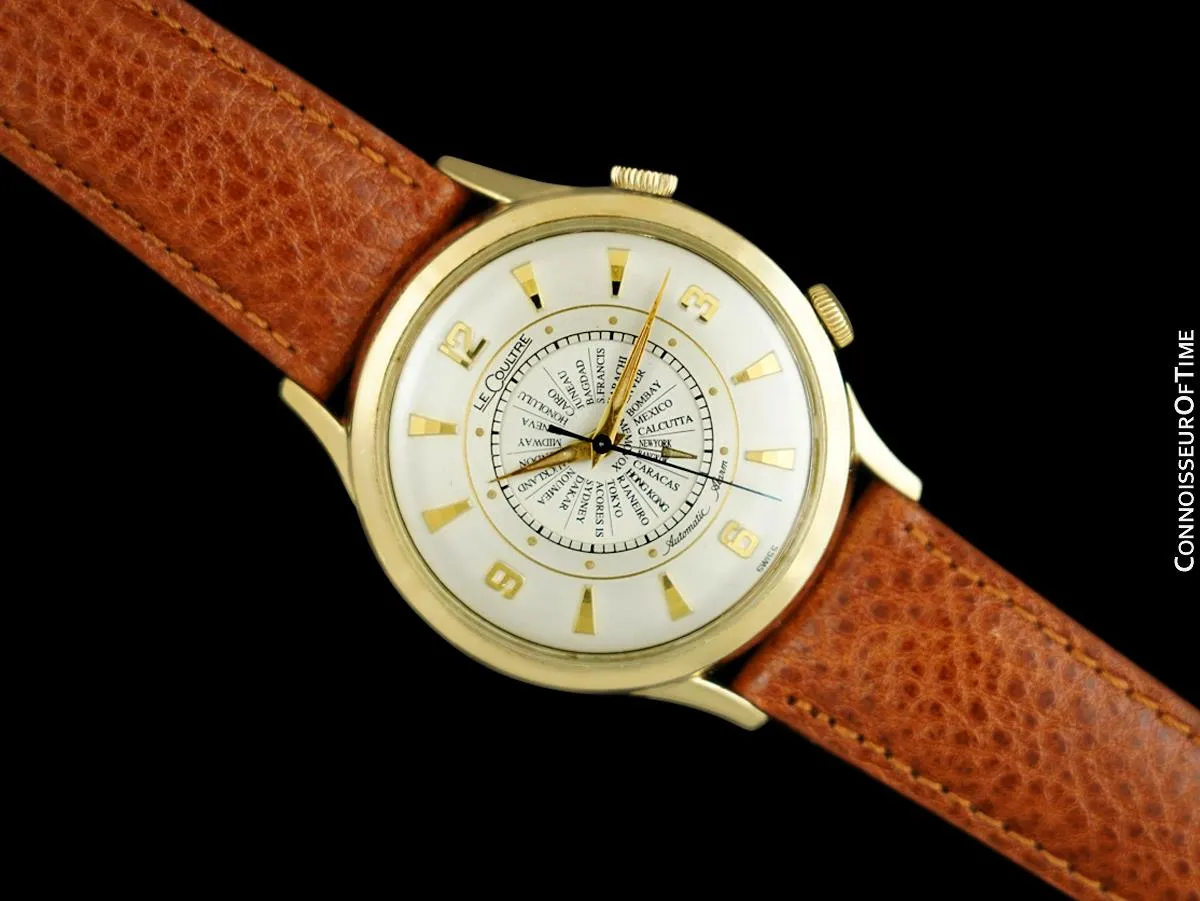 1960's Jaeger-LeCoultre Vintage Mens Memovox World Time Alarm Reveil, Automatic - 10K Gold Filled & Stainless Steel