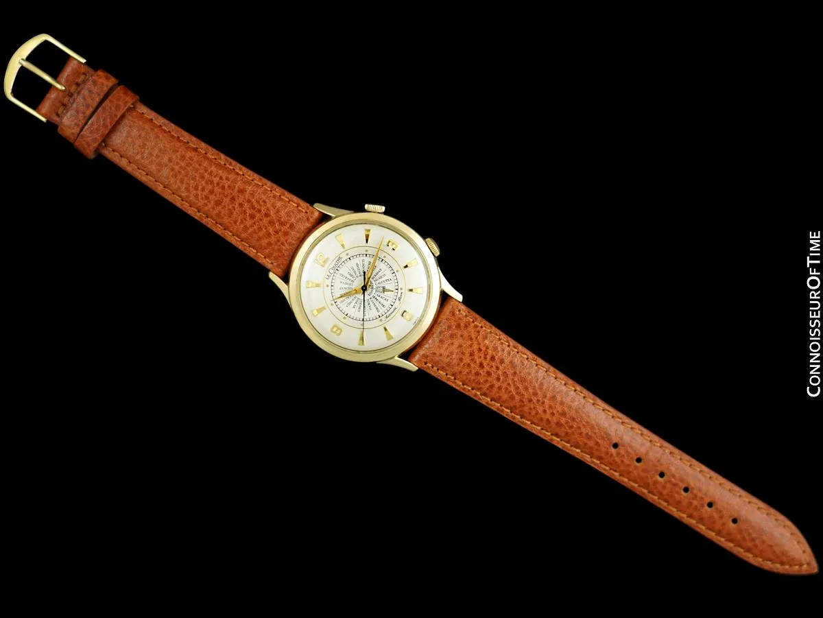 1960's Jaeger-LeCoultre Vintage Mens Memovox World Time Alarm Reveil, Automatic - 10K Gold Filled & Stainless Steel