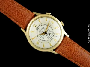 1960's Jaeger-LeCoultre Vintage Mens Memovox World Time Alarm Reveil, Automatic - 10K Gold Filled & Stainless Steel