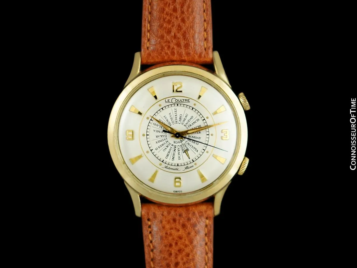1960's Jaeger-LeCoultre Vintage Mens Memovox World Time Alarm Reveil, Automatic - 10K Gold Filled & Stainless Steel