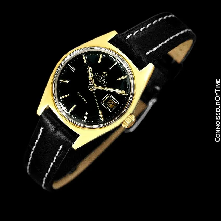 1970 Omega Geneve Vintage Ladies Automatic Retro Watch - 18K Gold Plated & Stainless Steel