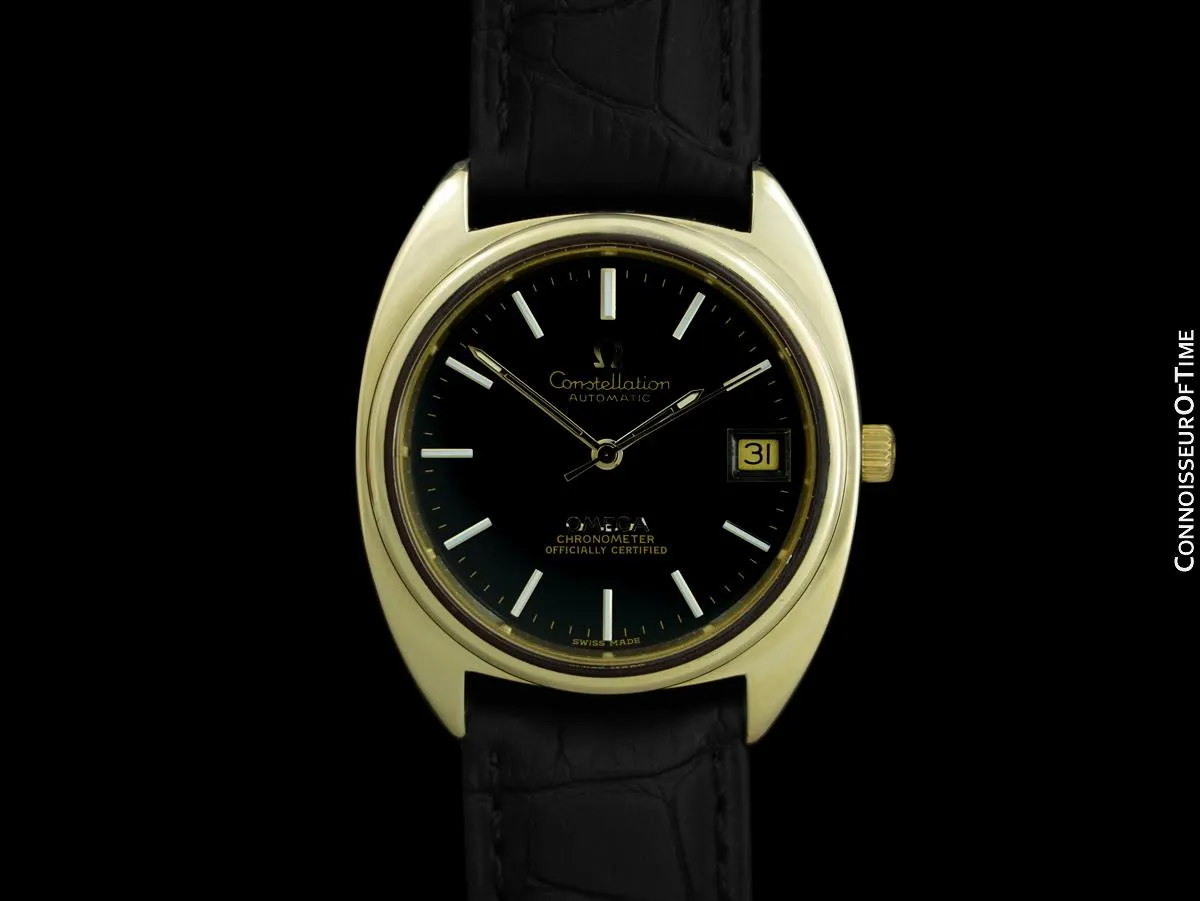 1971 Omega Constellation "C" Chronometer Vintage Mens Calendar Date Watch - 14K Gold Cap & Stainless Steel