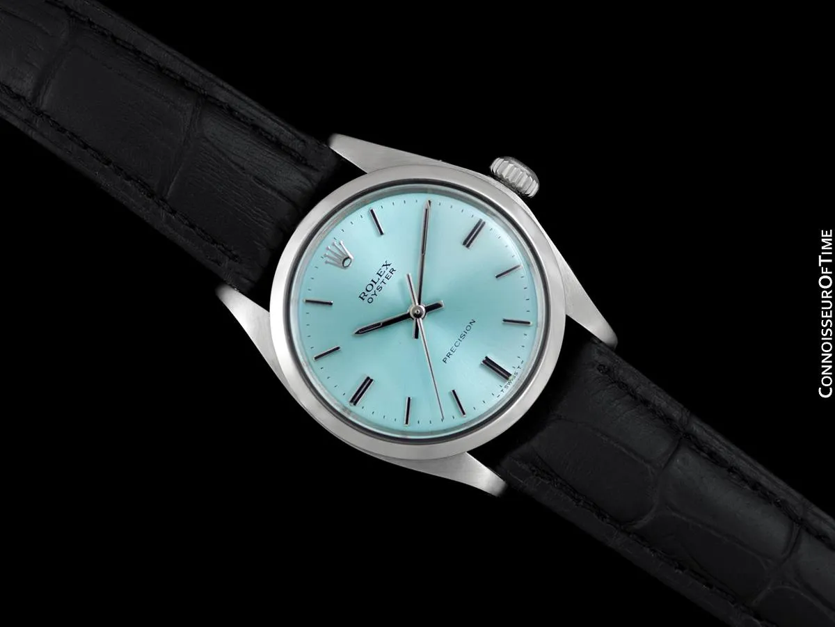1974 Rolex Oyster Precision Classic Vintage Mens Handwound Watch with Tiffany Blue Dial - Stainless Steel
