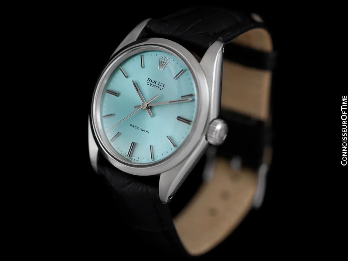 1974 Rolex Oyster Precision Classic Vintage Mens Handwound Watch with Tiffany Blue Dial - Stainless Steel