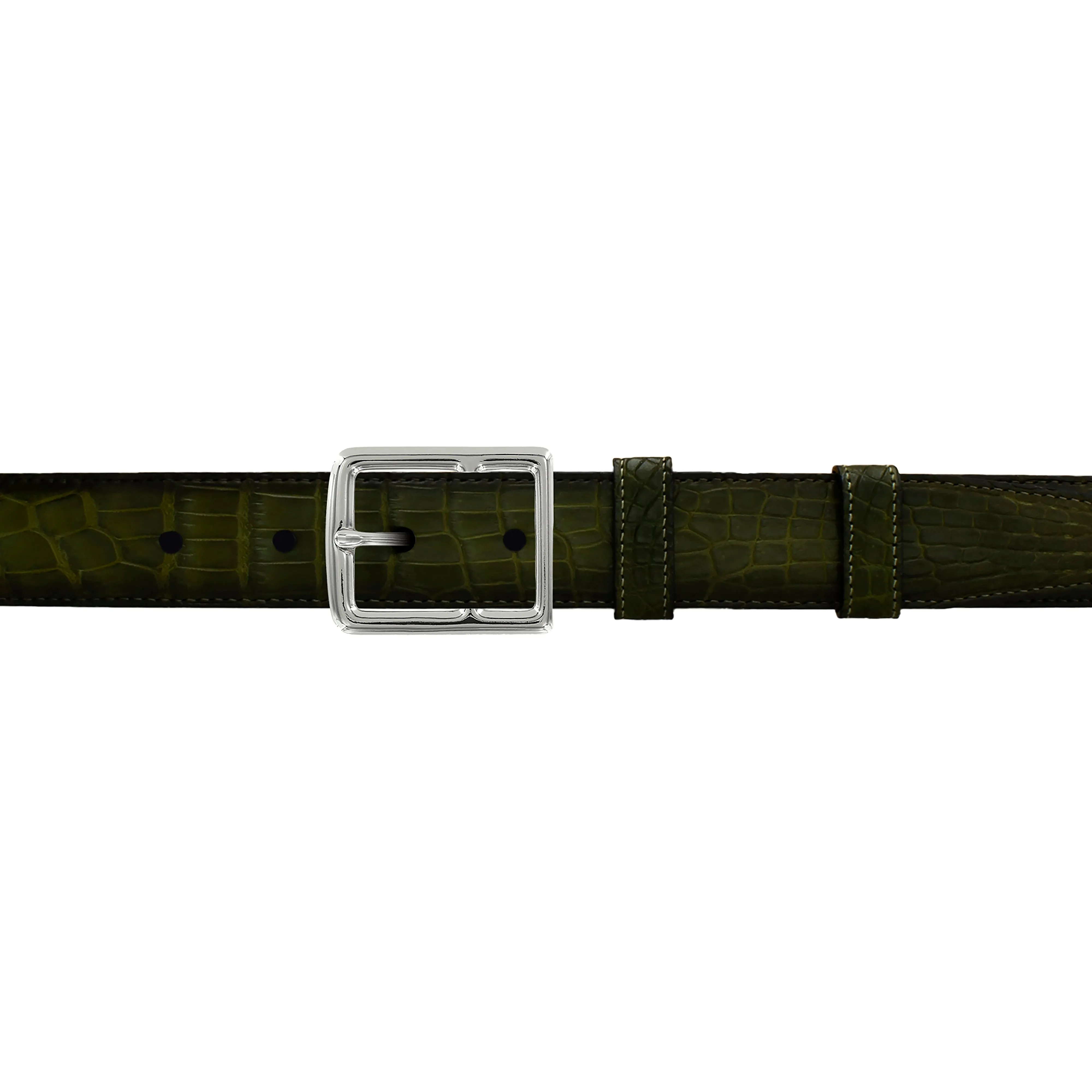 1" Olive Patina Belt with Crawford Casual Buckle in Polished Nickel