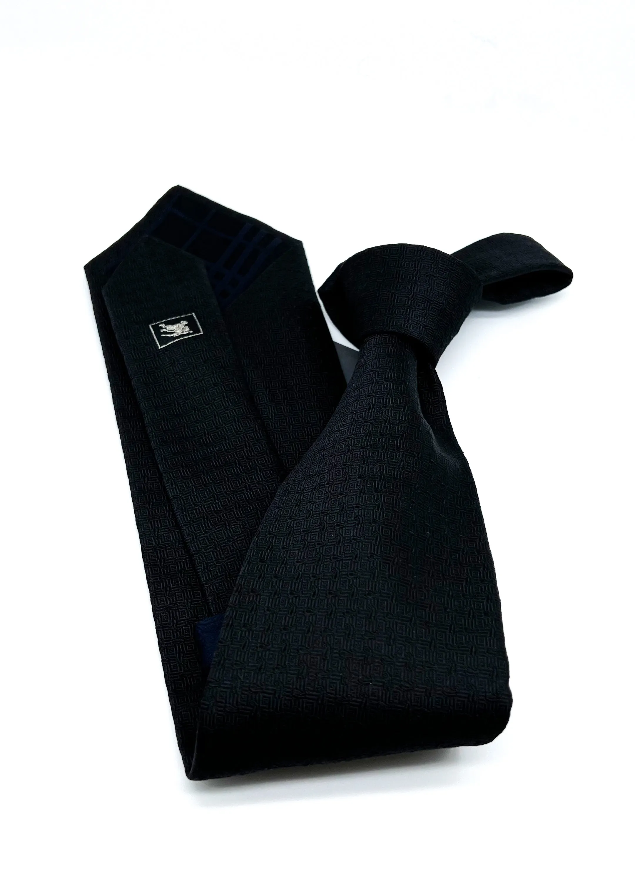 $200 BURBERRY LONDON - Black Textured Silk LOGO 3.5" - Tie