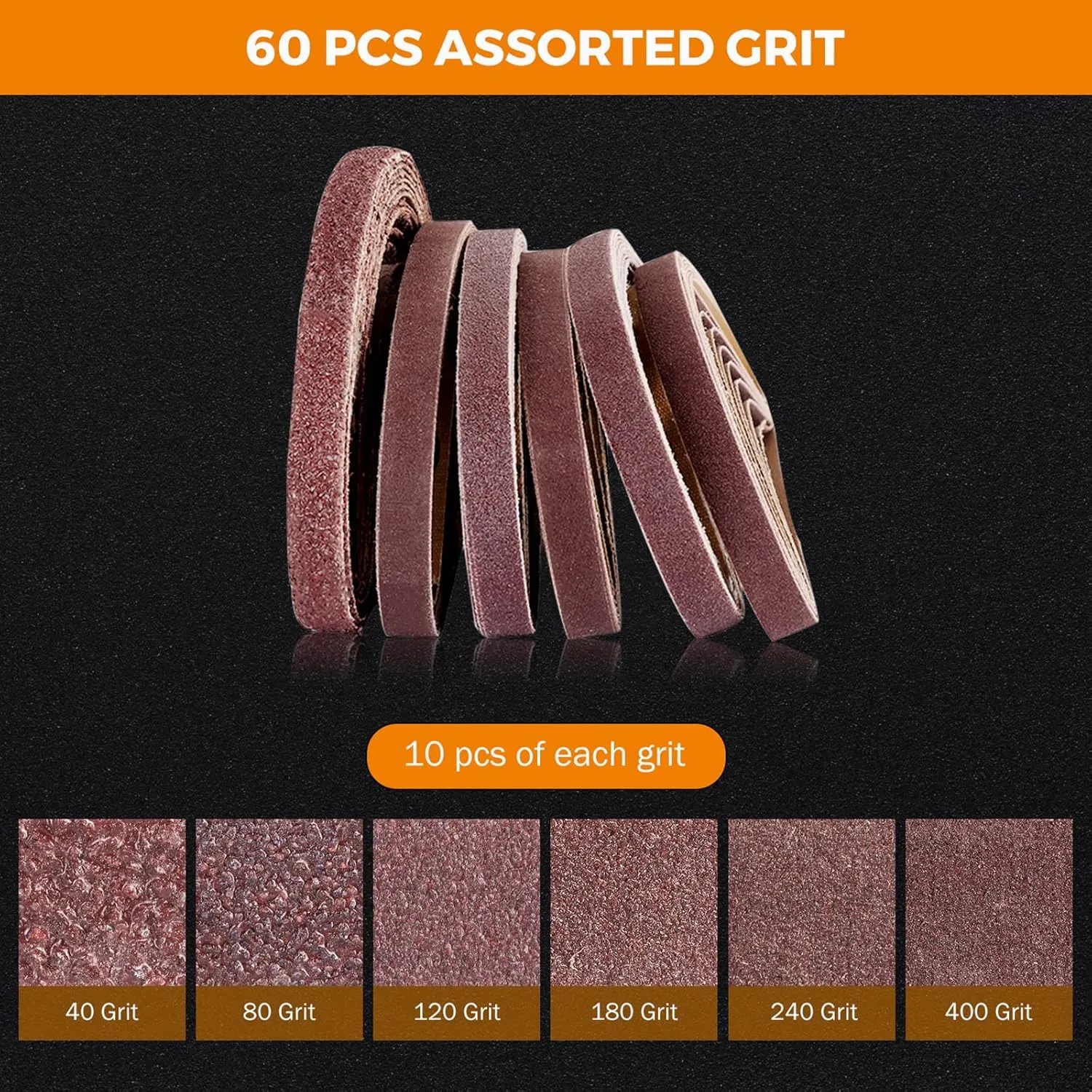60 Packs 3/8x13 in Sanding Belts Assortment for Mini Belt Sander, 10 of Each ...