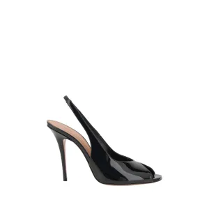 Amina Muaddi Kristina Women Black Sandals Patent Leather Slingback Heels Shoes