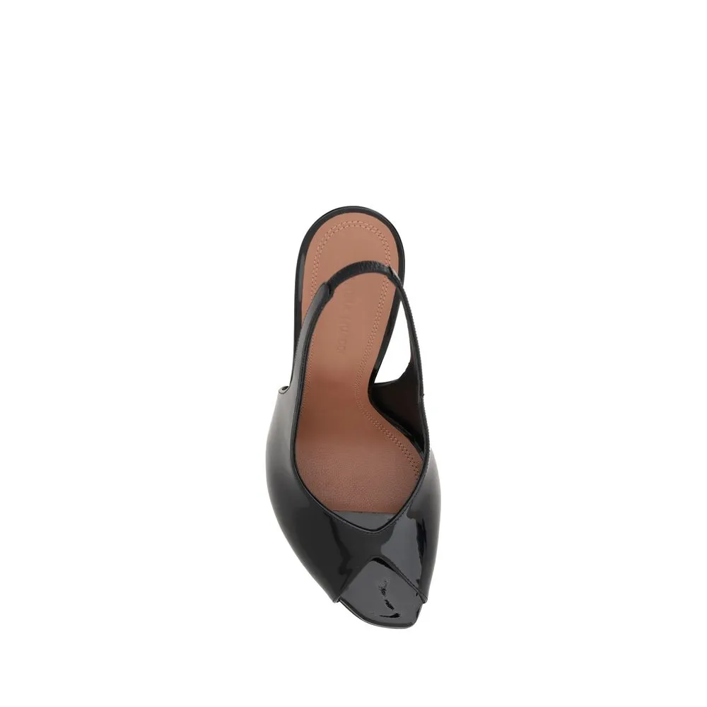 Amina Muaddi Kristina Women Black Sandals Patent Leather Slingback Heels Shoes