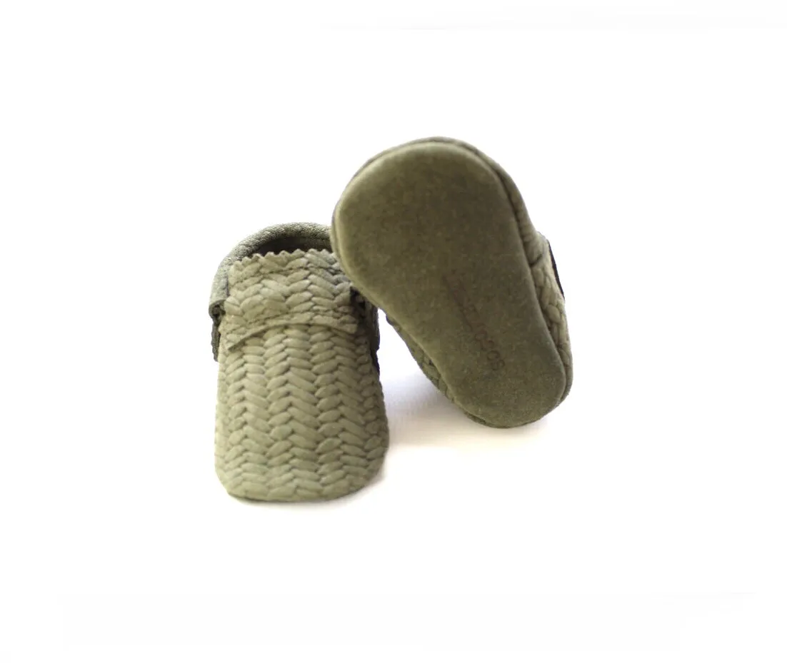 Basketweave Sage Moccs