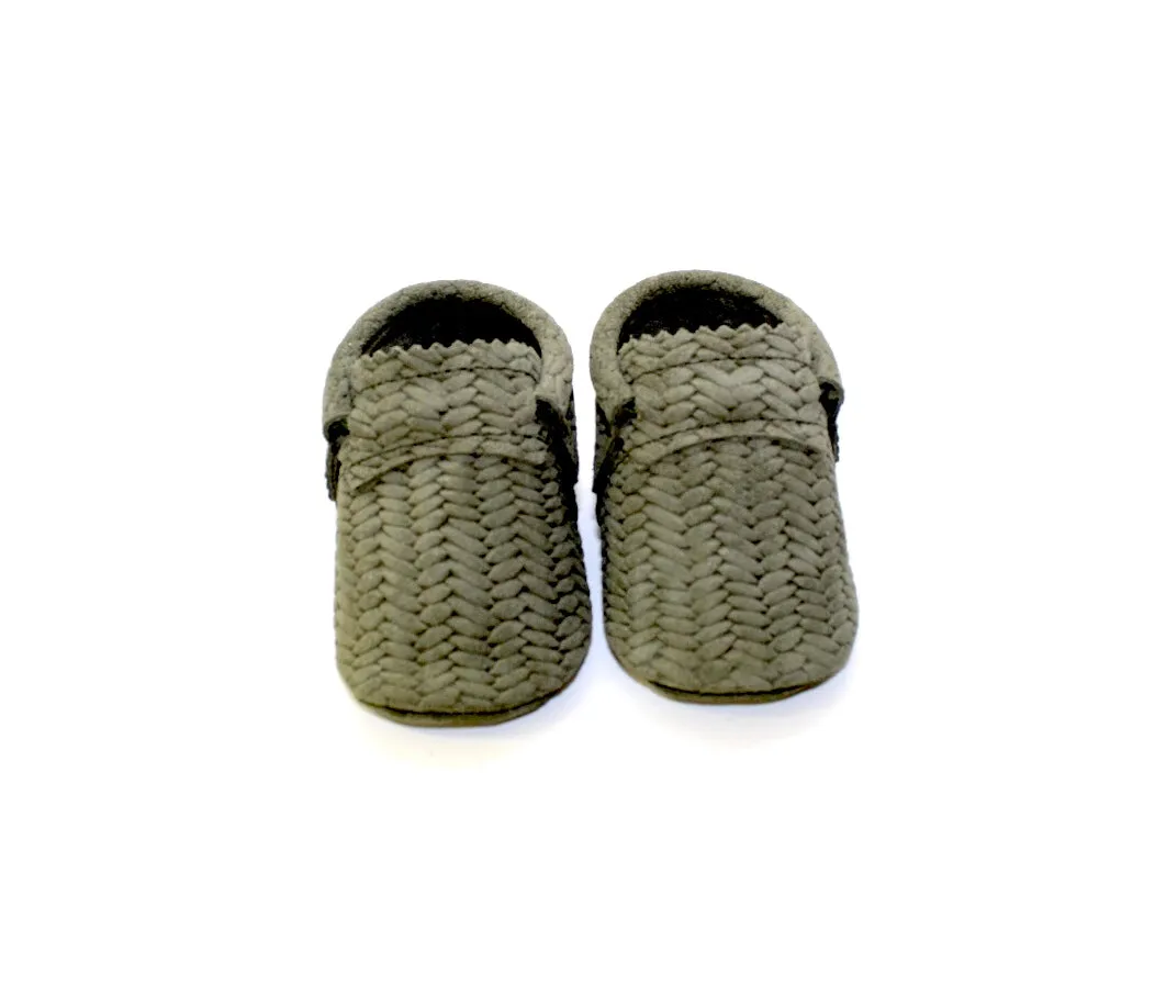 Basketweave Sage Moccs