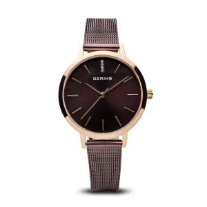 BERING Classic Elegant Polished Brown Mesh Strap Women's Watch 13434-265