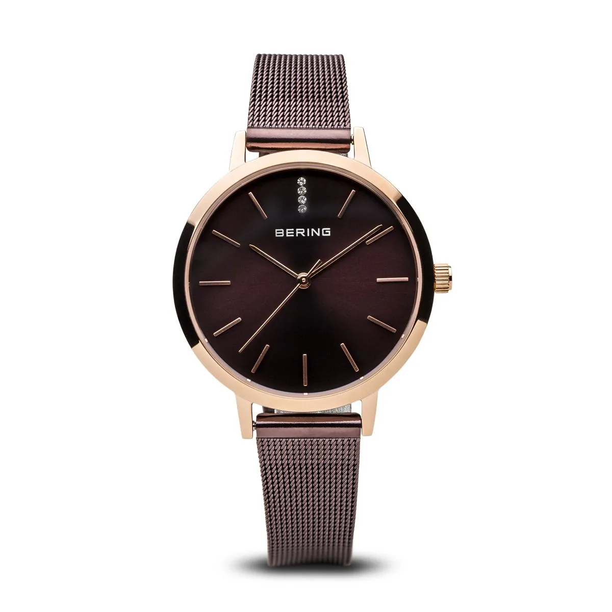 BERING Classic Elegant Polished Brown Mesh Strap Women's Watch 13434-265